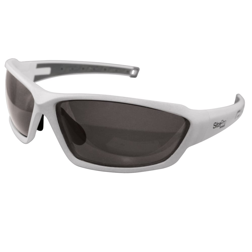 Site Pro Safety Sunglasses, Polarized Smoke, White Frame