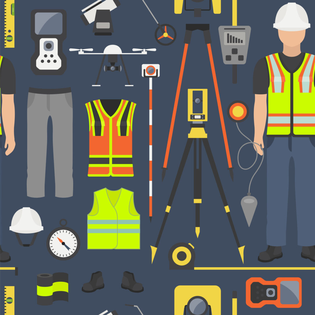 Profession and occupation set. Land surveyor tools and  equipment. Seamless pattern.Vector illustration